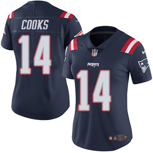 Nike Patriots #14 Brandin Cooks Navy Blue Women's Stitched NFL Limited Rush Jersey - Click Image to Close